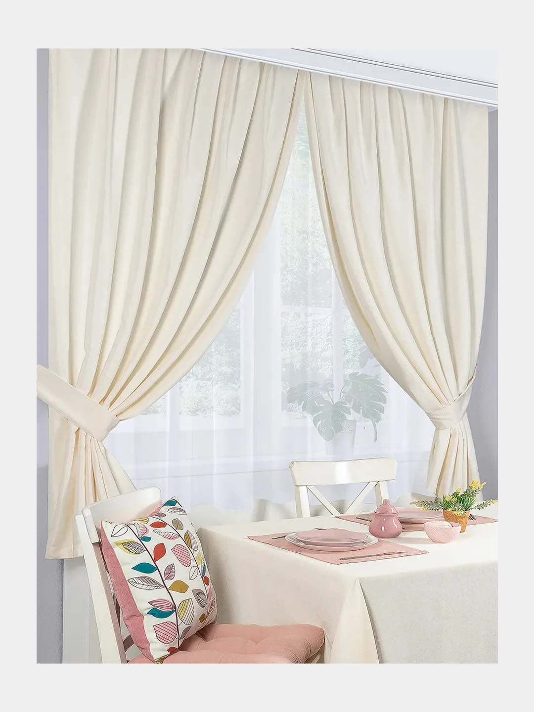Слоновая кость шторы кухонные, 2 штуки, с подхватами, 136*180 см, канвас, для кухни, дома, дачи, Altali