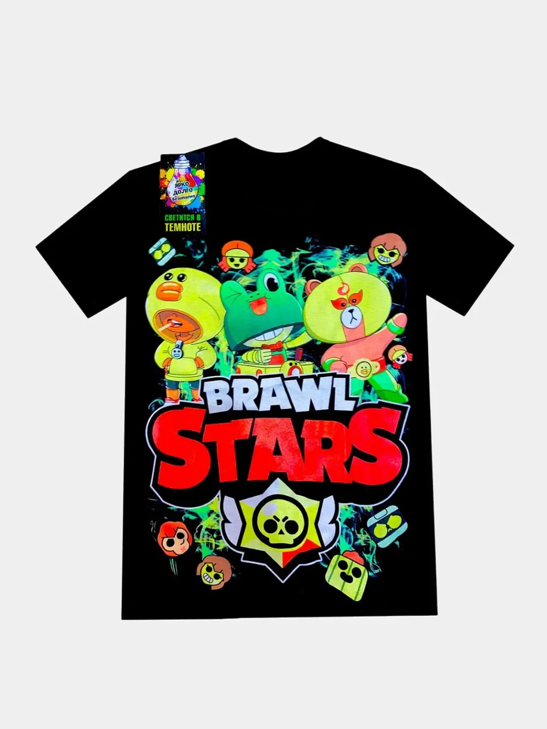 Черный футболка Brawl Stars детская светящаяся