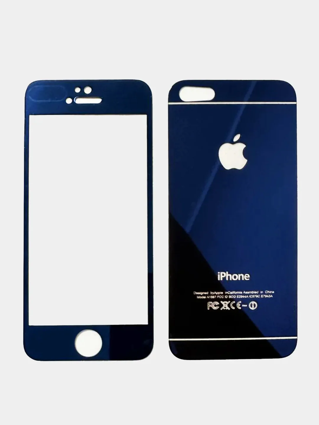 Синий комплект защитного стекла для iPhone 5/5s, экран/ задняя крышка