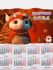 Багровый календарь на магните "Символ года 2024: Дракон"