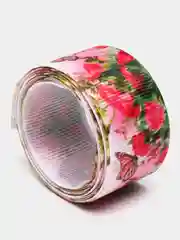 Коралловый лента репсовая с рисунком 25 мм. Цветы, ягоды, бабочки