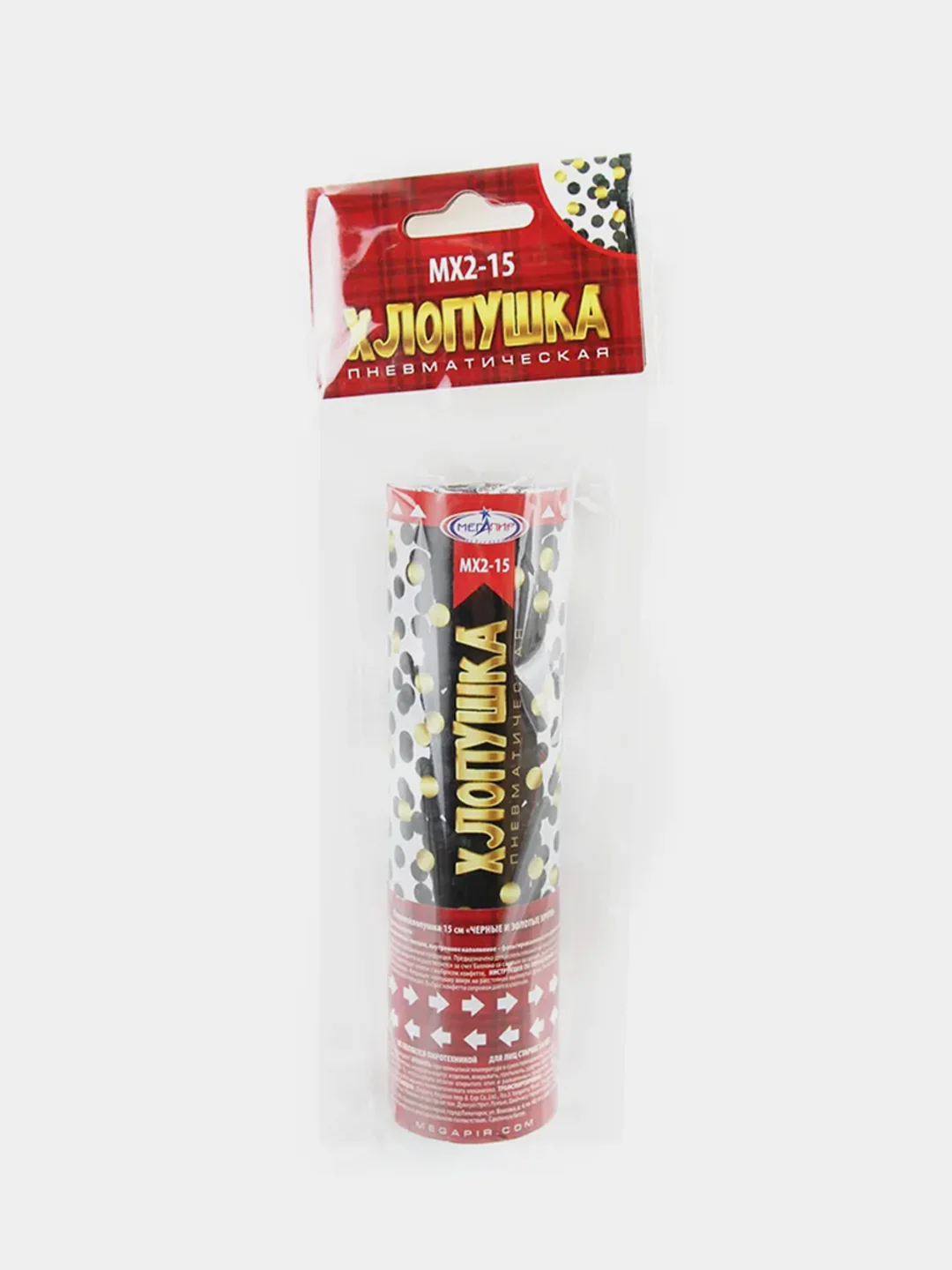 Хлопушка пневматическая МХ2-15 (150/1) 2,5 см черные + золотые круги из фольги