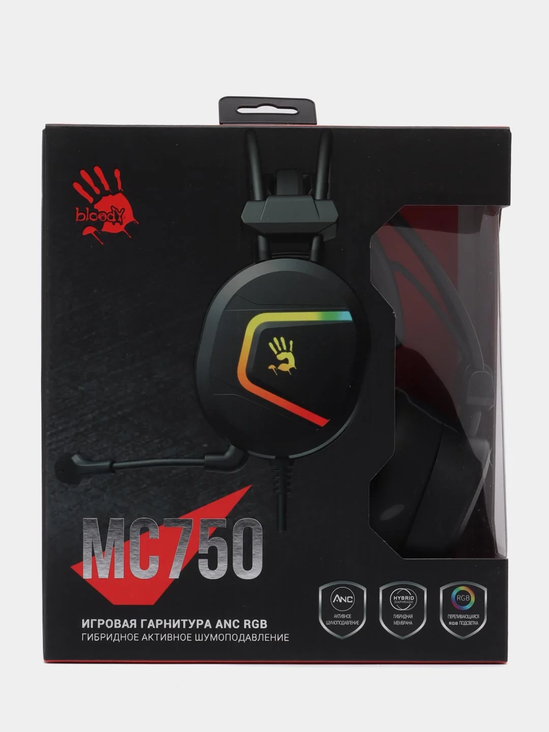 Игровые наушники с микрофоном A4Tech Bloody MC750, черный, 2.3 м, мониторные, USB MC750