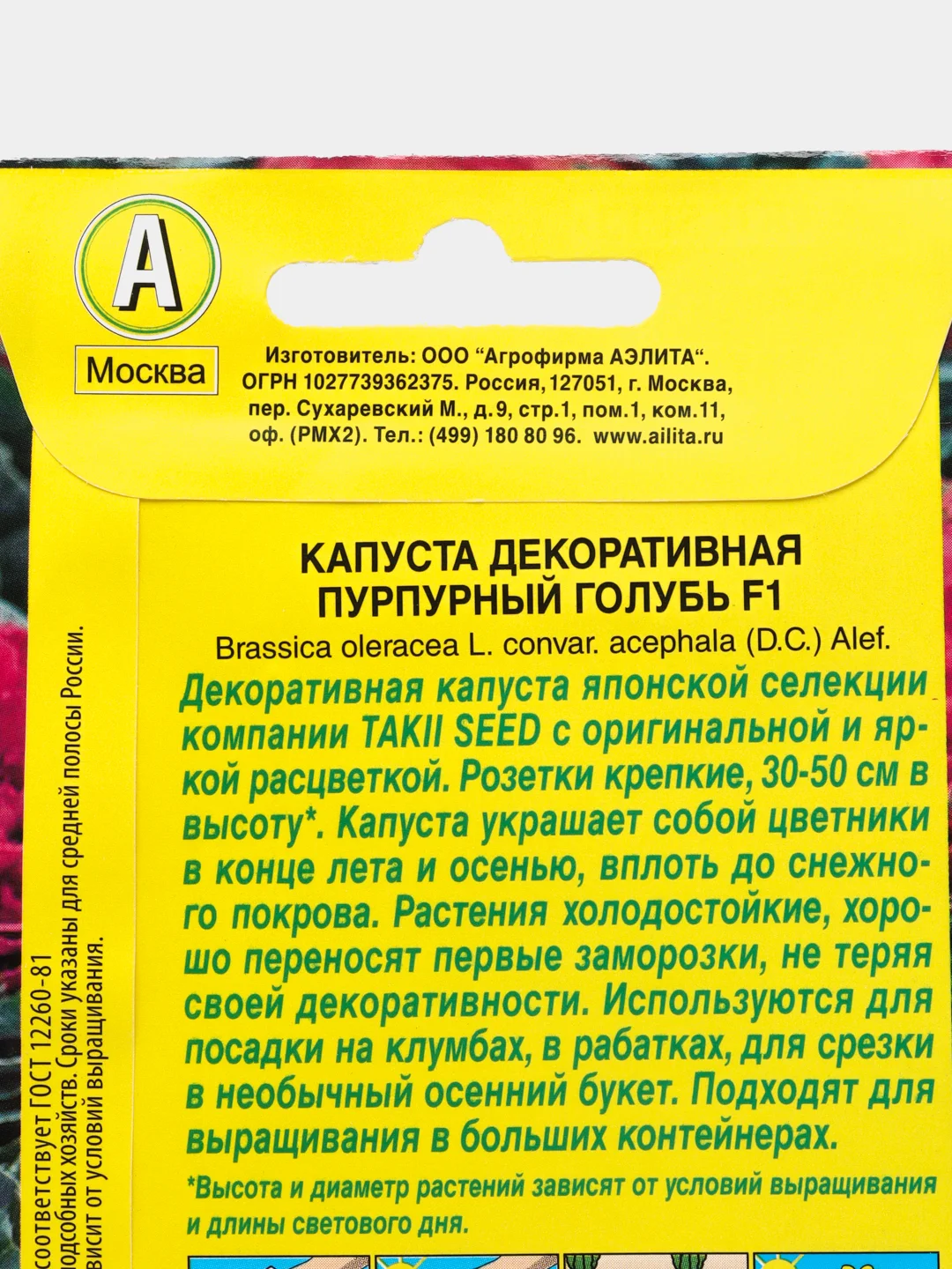 Капуста декоративная "Пурпурный голубь F1", Селекция Takii Seed, семена