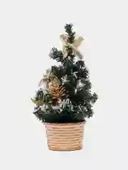 Золотой новогодняя ель, настольная, с украшениями, 20 см