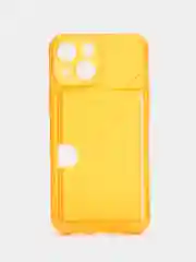 Оранжевый чехол iPhone 15/14/13/12/11/Pro/Max/Mini/Plus/X/Xr/XS/7/8+ с карманом для карт, прозрачный