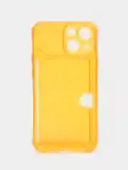 Оранжевый чехол iPhone 15/14/13/12/11/Pro/Max/Mini/Plus/X/Xr/XS/7/8+ с карманом для карт, прозрачный