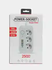 Белый сетевой фильтр-удлинитель, с USB портами и Type-C