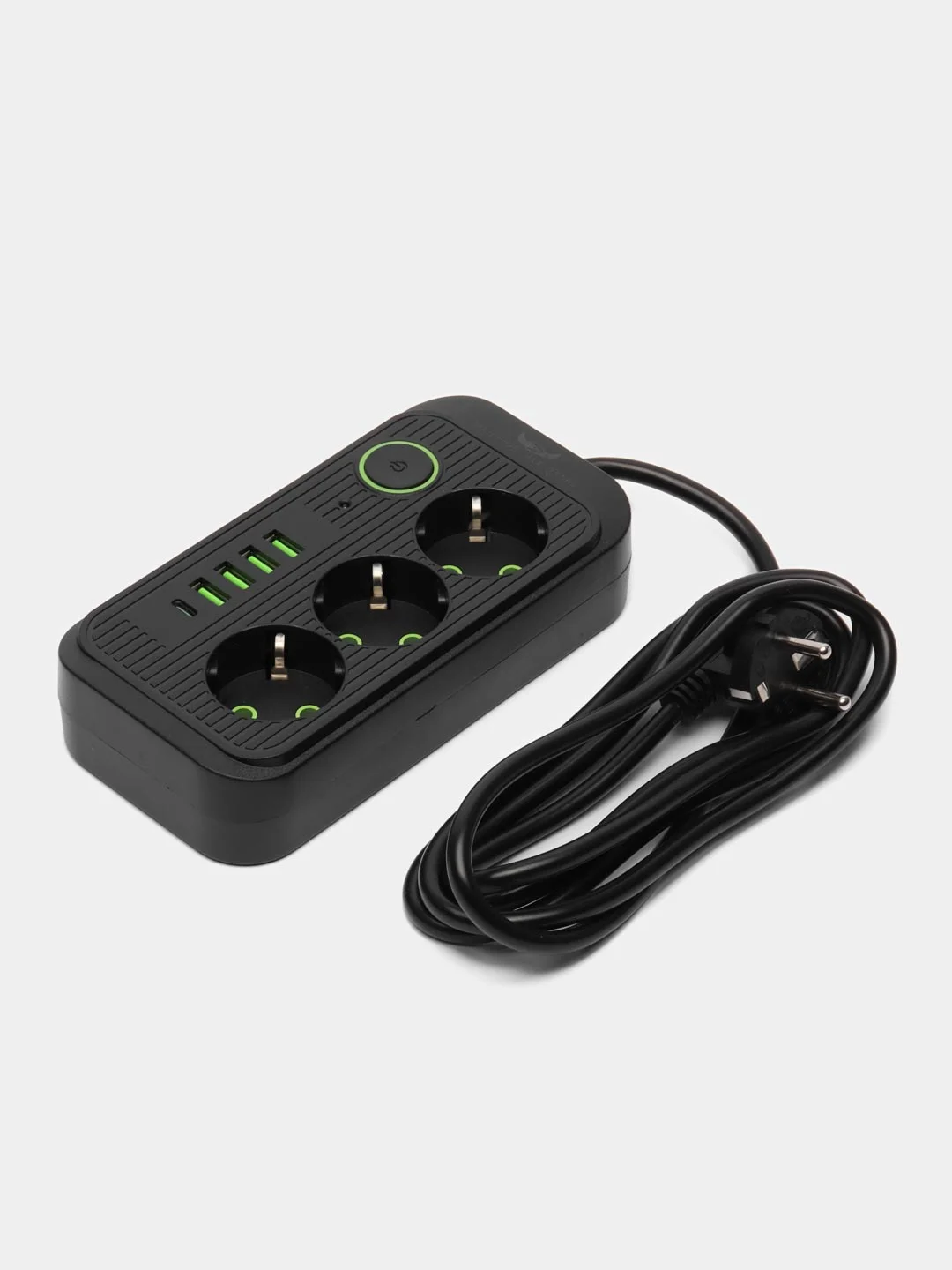 Черный сетевой фильтр-удлинитель, с USB портами и Type-C