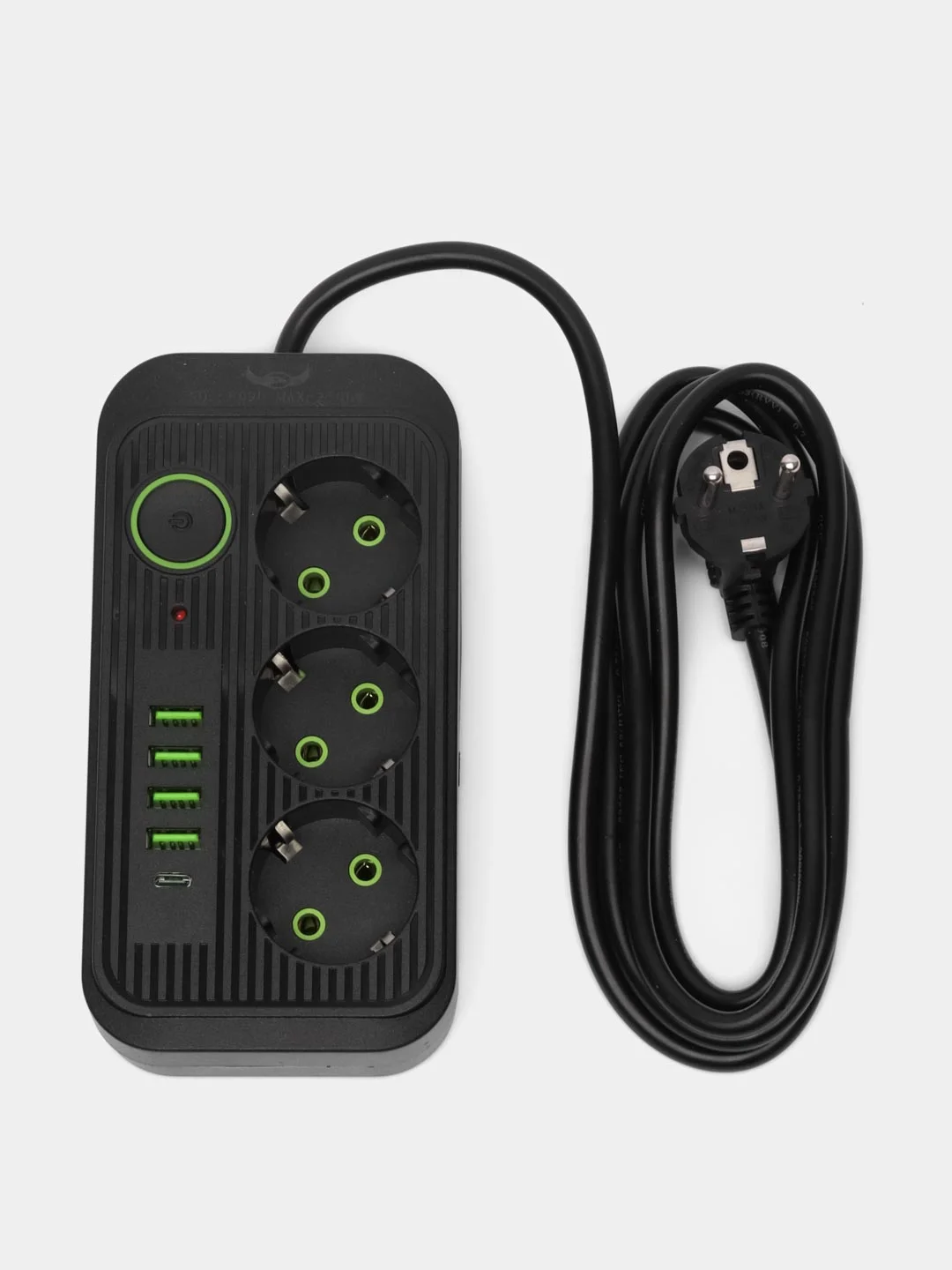 Черный сетевой фильтр-удлинитель, с USB портами и Type-C