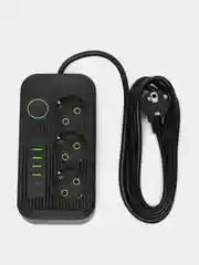 Черный сетевой фильтр-удлинитель, с USB портами и Type-C