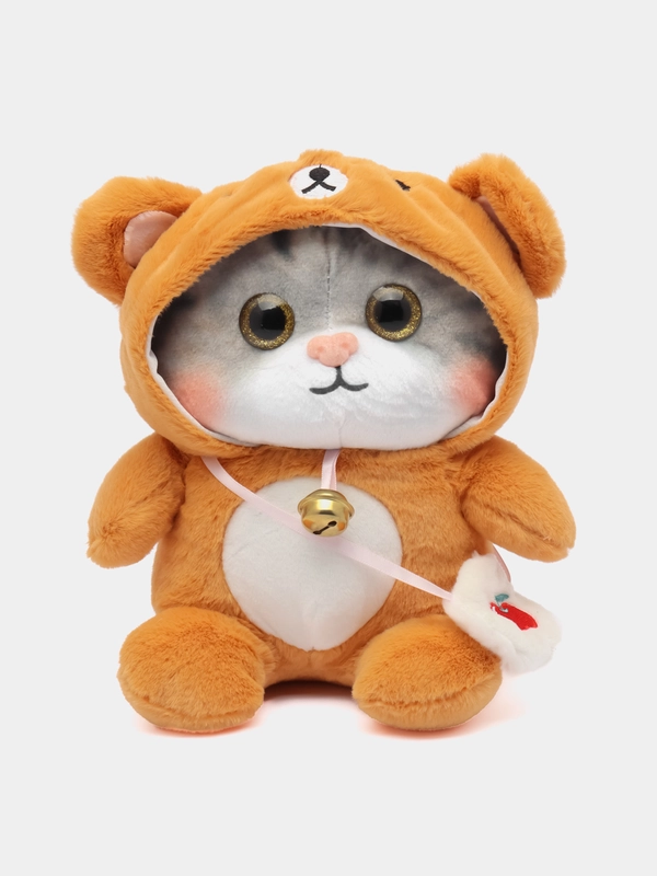 Мягкая игрушка кошка в костюме, плюшевая с бубенцом, 24 см