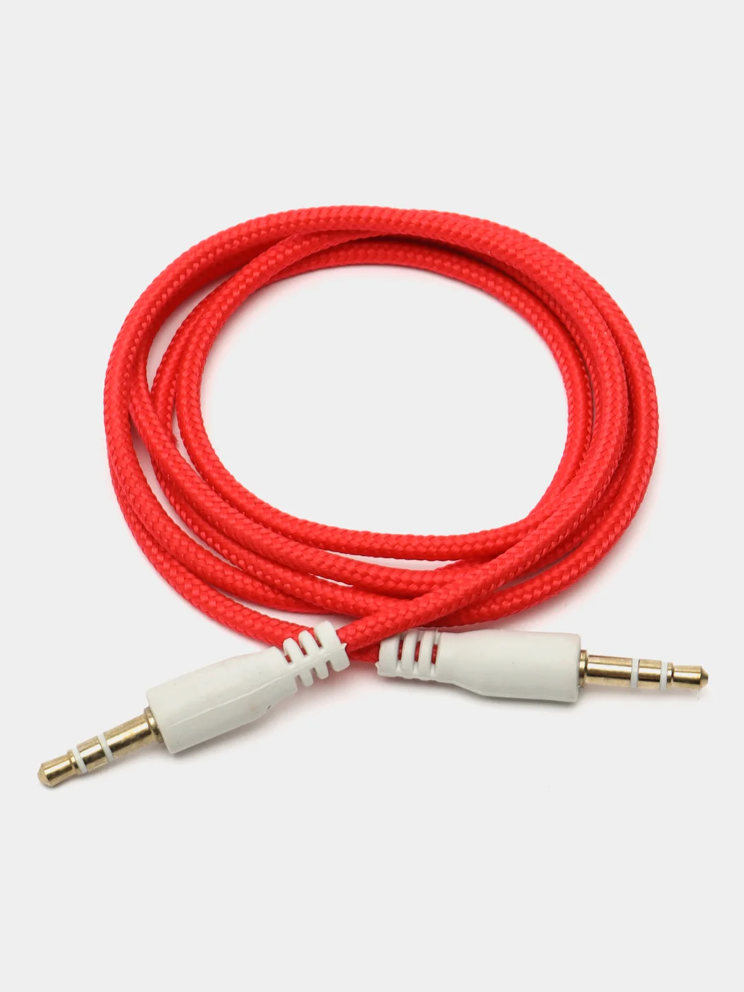 Красный аудио кабель AUX, jack 3,5 мм, 1 м, тканевый