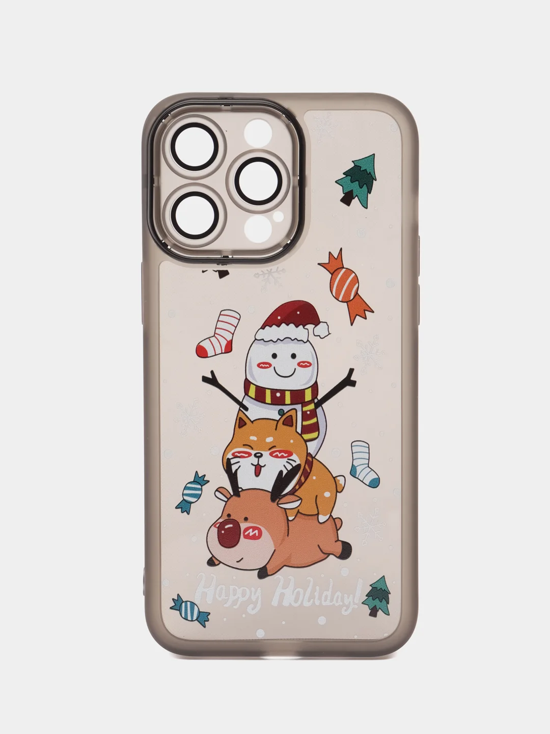 Черный чехол для iPhone 11, 12, 13, 14, 15, Pro Max, Plus, с новогодним принтом, прозрачный