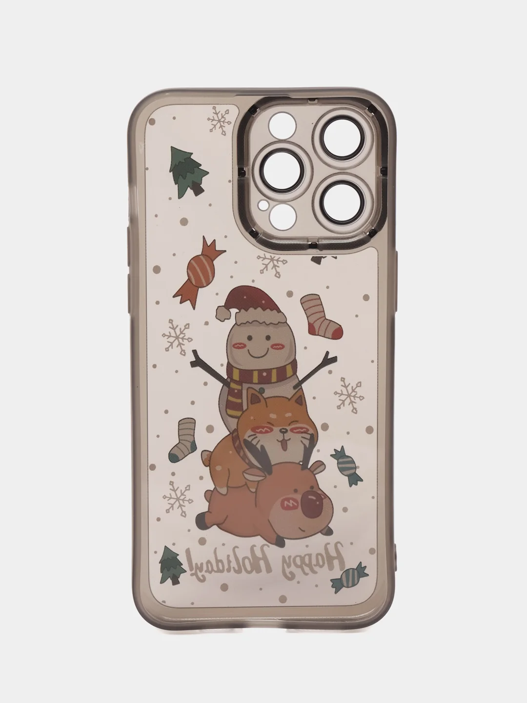 Черный чехол для iPhone 11, 12, 13, 14, 15, Pro Max, Plus, с новогодним принтом, прозрачный