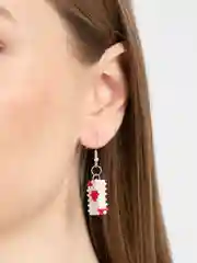Красный серьги "Грибочек", "Цветочек", из бисера