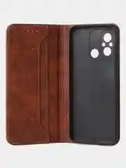 Коричневый чехол-книжка GQ для Redmi 12C / Poco C55 из высококачественной искусственной кожи