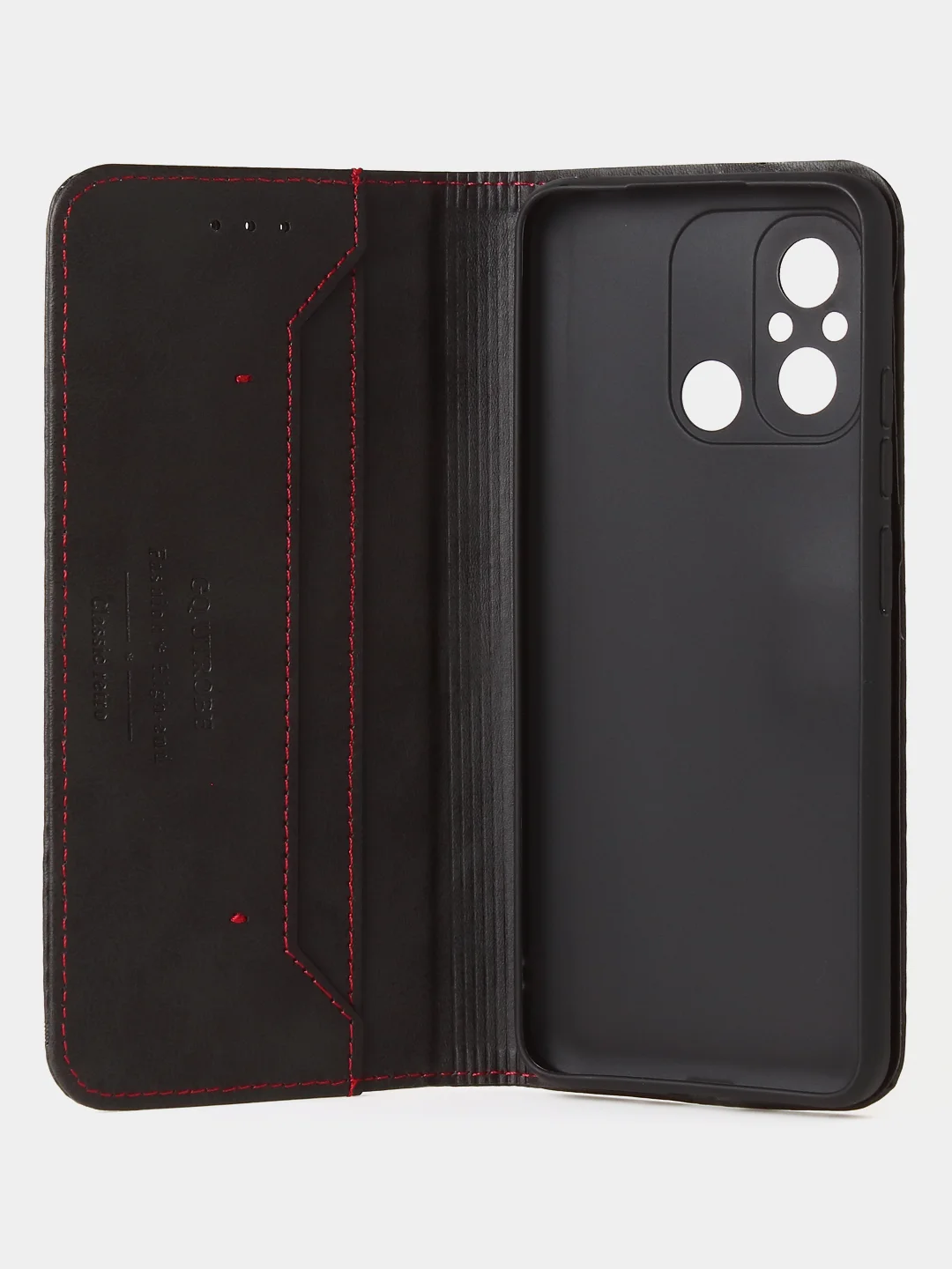 Черный чехол-книжка GQ для Redmi 12C / Poco C55 из высококачественной искусственной кожи