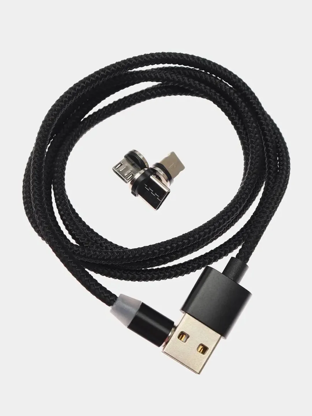 Черный магнитный кабель без разъема 2.1А, разъёмы MicroUSB, Type-C, Lightning для Андроид, iPhone