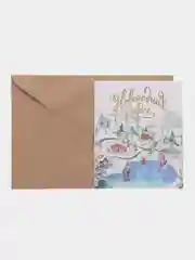 Новогодняя открытка на акварельном картоне в крафт-конверте, 10,7 х 8,8 см, 4 вида