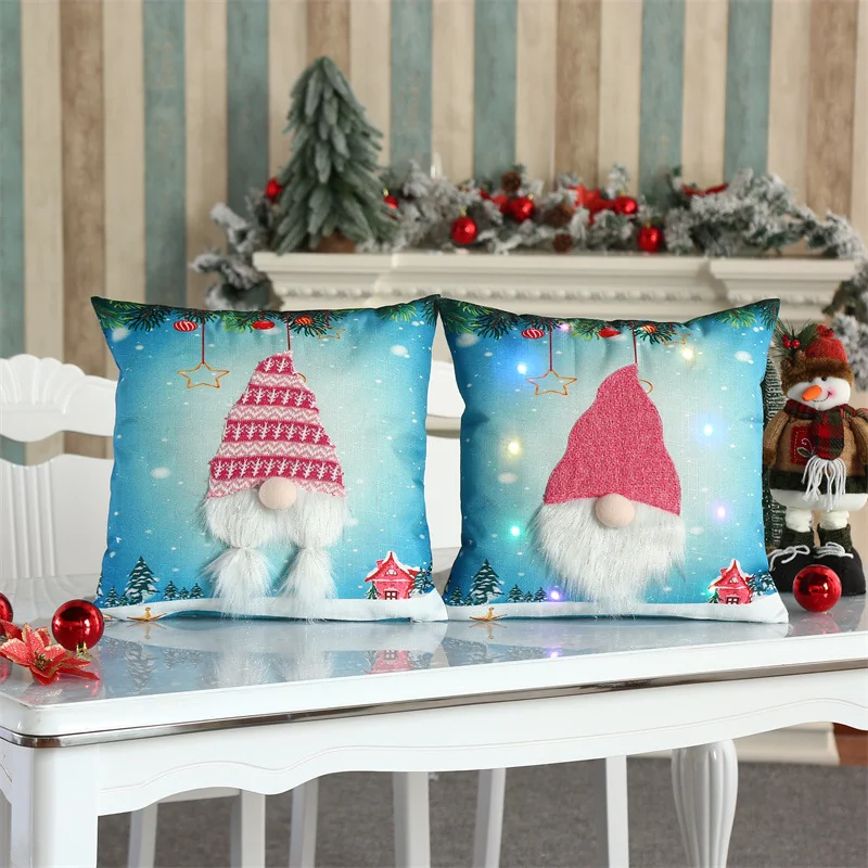 Лазурный новогодняя наволочка со светодиодной подсветкой "Merry Christmas"