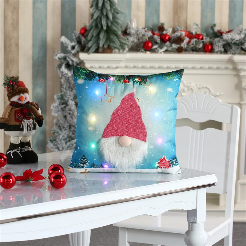 Лазурный новогодняя наволочка со светодиодной подсветкой "Merry Christmas"
