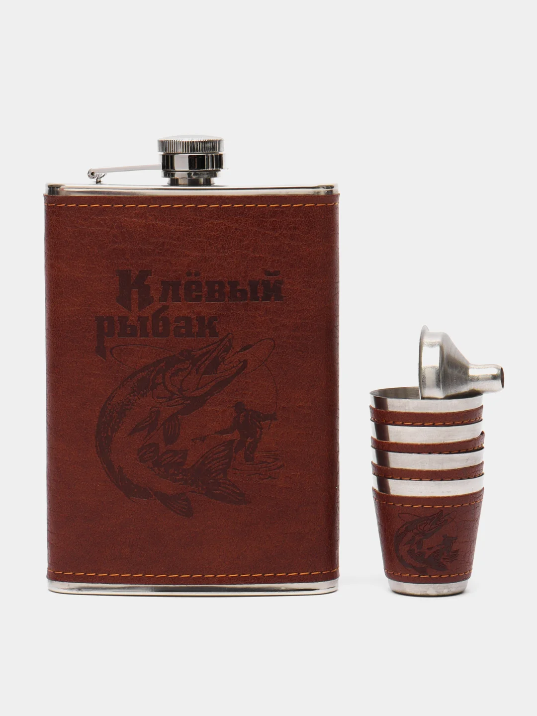Тёмно-бордовый подарочный набор, мужской: фляга с рюмками