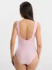 Розовый женский слитный однотонный купальник