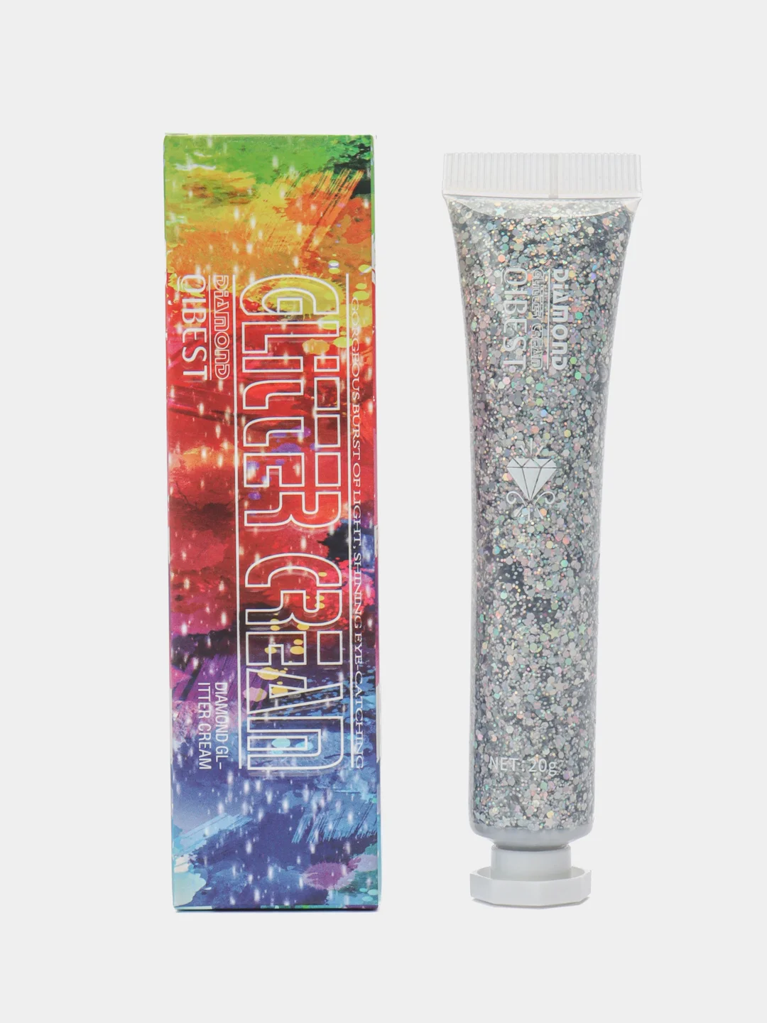 Белый крем-тени для век, с алмазными блестками, Qibest Diamond Glitter Cream 20g