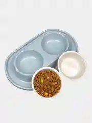 Серый миска для животных, кошек и собак двойная на подставке / поилка для кошек