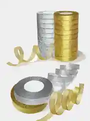 Лента из органзы "Парча" 15 мм и 20 мм (1,5 и 2 см) декоративная, золото и серебро