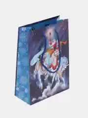 Бирюзовый пакет подарочный, новогодний, ламинированный, картон с рисунком. S, MS, M, ML, L