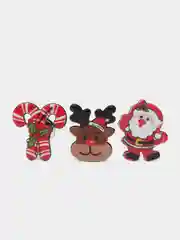 Брошка, значок-брошь, аксессуар, украшение на одежду новогоднее, набор из 3х шт, Дед Мороз, Елка