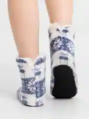 Синий тапочки домашние, новогодние, с оленями