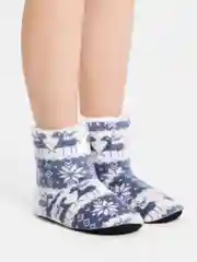 Синий тапочки домашние, новогодние, с оленями