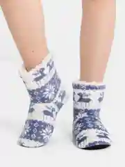 Синий тапочки домашние, новогодние, с оленями
