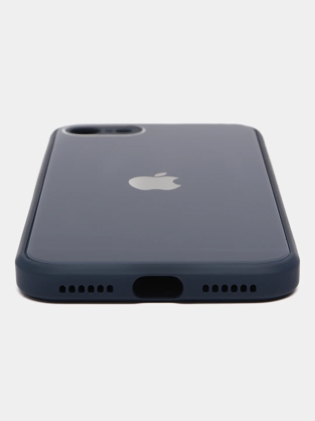 Темно-синий противоударный чехол со стеклянной панелью iPhone 7/8/SE/XR/XS/11/12/13/14/15/Plus/Pro/Max
