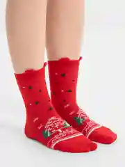 Вишнёвый новогодние носки высокие на подарок, женские и мужские с принтом санта, елка,снеговик