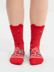 Вишнёвый новогодние носки высокие на подарок, женские и мужские с принтом санта, елка,снеговик