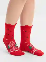 Вишнёвый новогодние носки высокие на подарок, женские и мужские с принтом санта, елка,снеговик