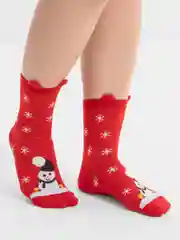 Красный новогодние носки высокие на подарок, женские и мужские с принтом санта, елка,снеговик