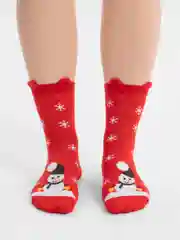 Красный новогодние носки высокие на подарок, женские и мужские с принтом санта, елка,снеговик