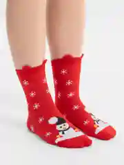 Красный новогодние носки высокие на подарок, женские и мужские с принтом санта, елка,снеговик