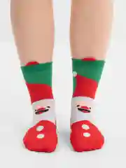 Зеленый новогодние носки высокие на подарок, женские и мужские с принтом санта, елка,снеговик