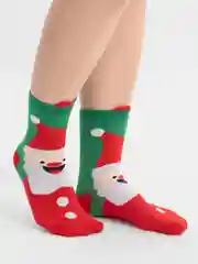 Зеленый новогодние носки высокие на подарок, женские и мужские с принтом санта, елка,снеговик