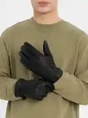 Черный мужские кожаные зимние перчатки на флисе
