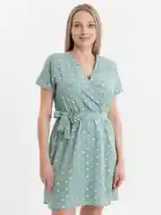 Мятный женское платье в горошек, на запах, мини