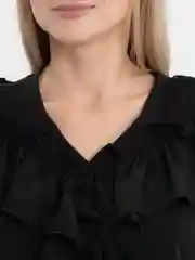 Черный рубашка, блузка женская, с рюшами