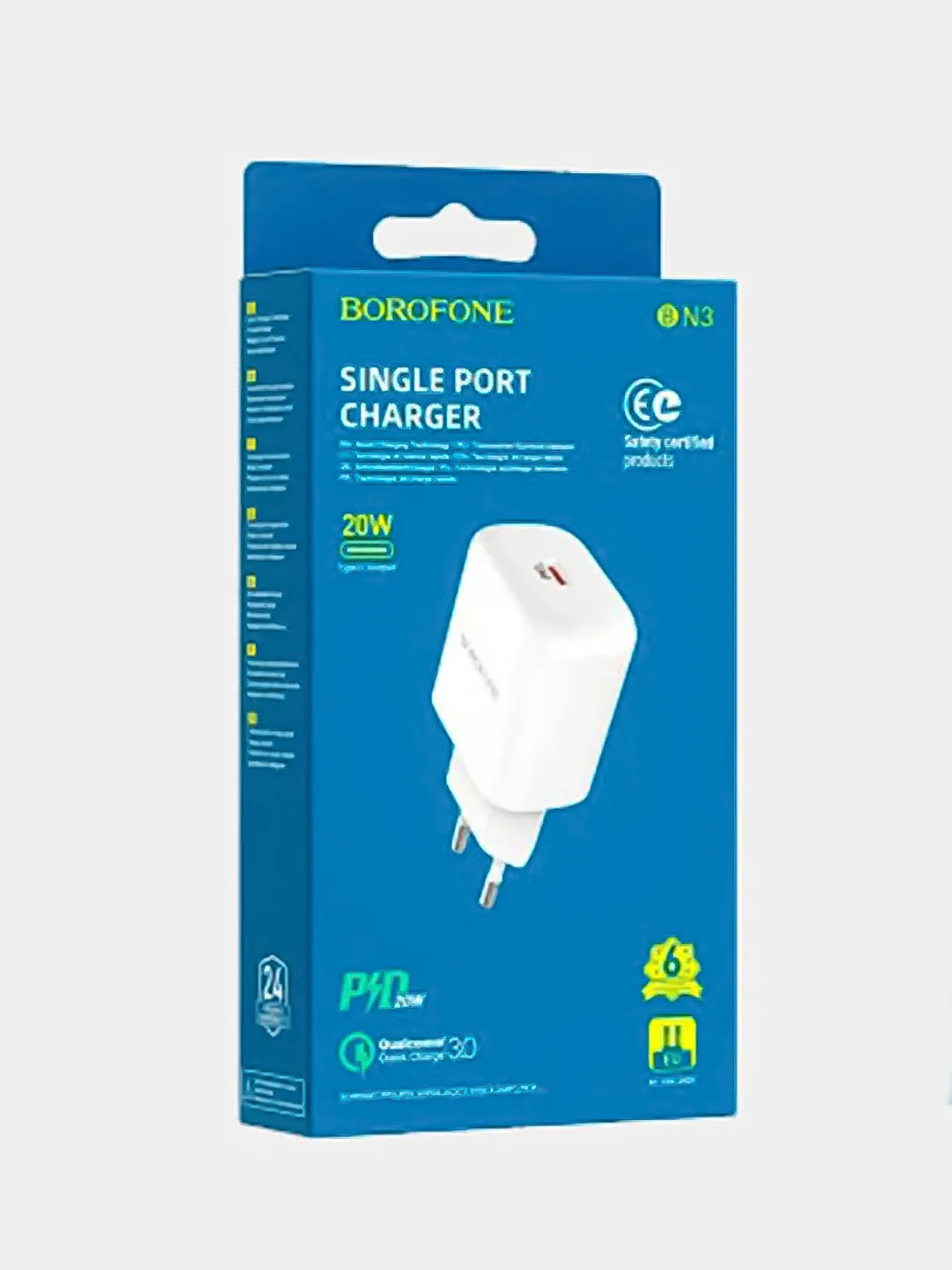 USB-C Зарядное устройство BOROFONE BN3 Premium с быстрой зарядкой PD 20W, белый