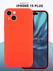 Красный чехол+ стекло для iPhone 15 Plus 15+ силиконовый ROSCO матовый с бортиком- защитой камер